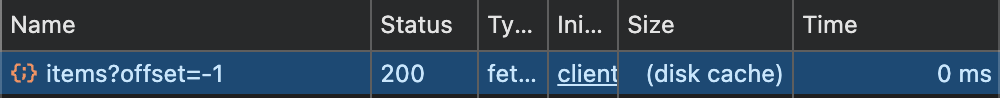 Console showing subsequent requests loading from the browser's file cache